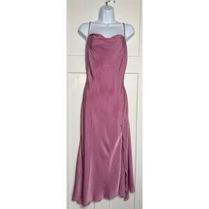 ASTR The Label Cowl‎ Neck Satin Midi Slip Dress Slit Icy Pink Size M